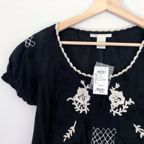 Charlotte Russe Tops - Charlotte Russe Embroidered Boho Babydoll Top